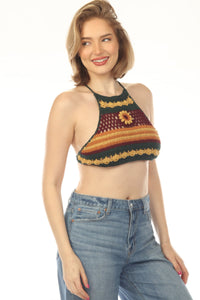 Crochet Flower Stripe Halter Top