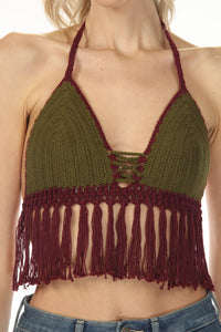 Laced Fringe Crochet Halter Top