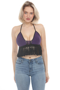 Laced Fringe Crochet Halter Top