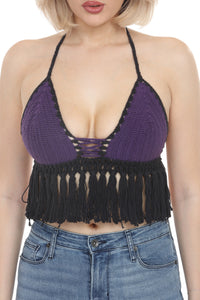 Laced Fringe Crochet Halter Top