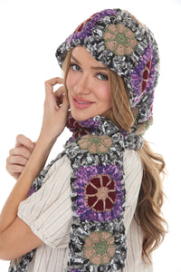 Granny Sq Crochet Hooded Scarf