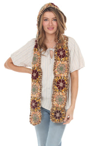 Granny Sq Crochet Hooded Scarf