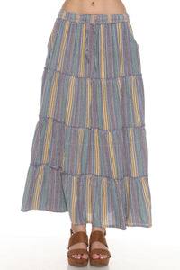 Stripe Tiered Maxi Skirt