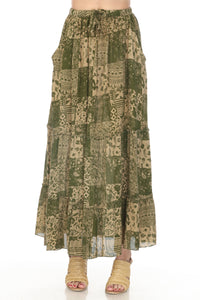 Boho Patchwork Tiered Maxi Skirt