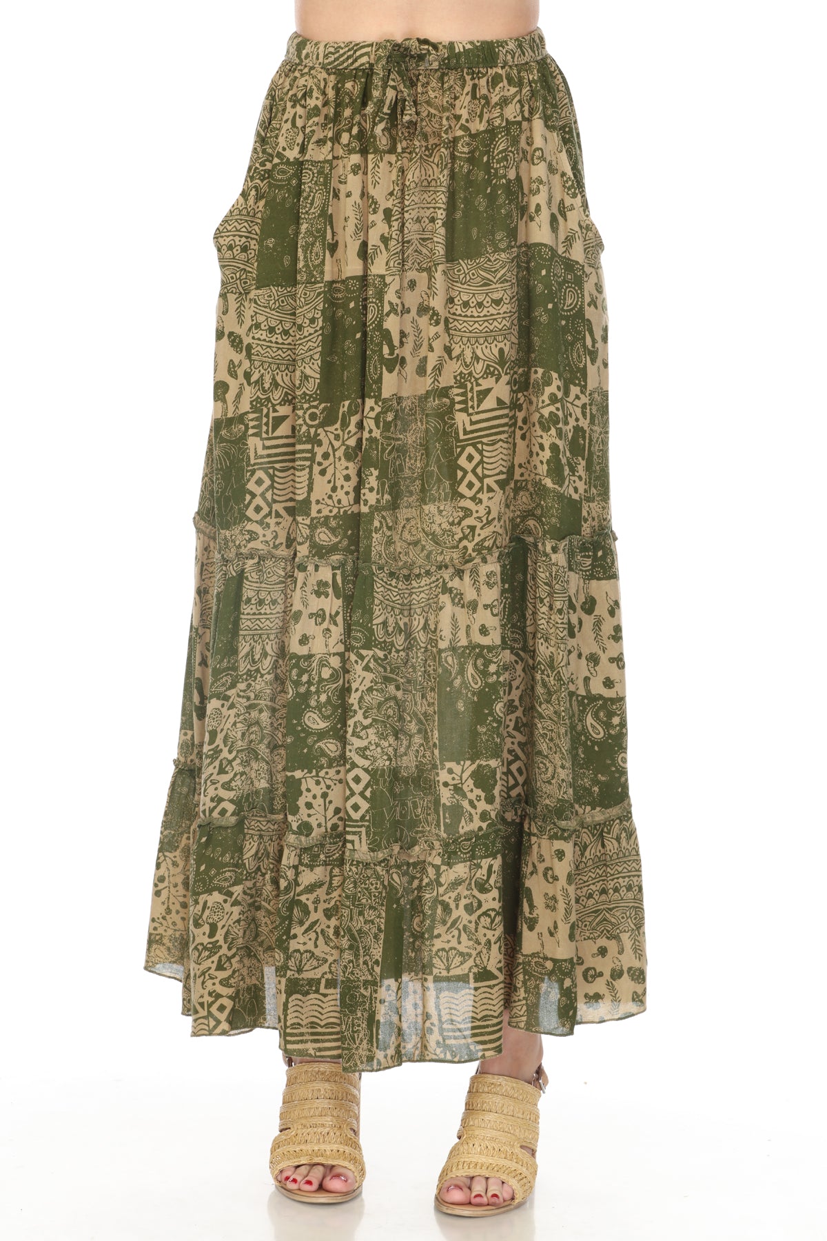 Boho Patchwork Tiered Maxi Skirt