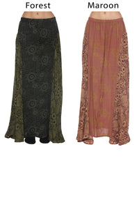 Flowy Lace Print Maxi Skirt