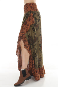 Mushroom Ruffle Slit Skirt