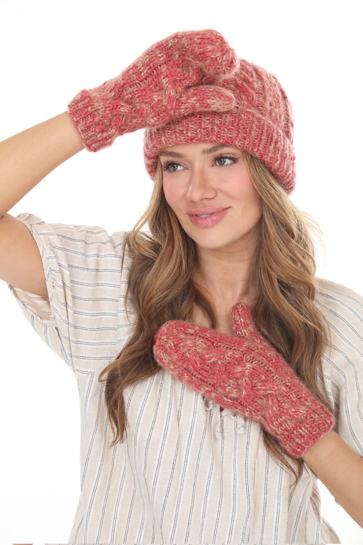Cable Knit Faux Mohair Mittens