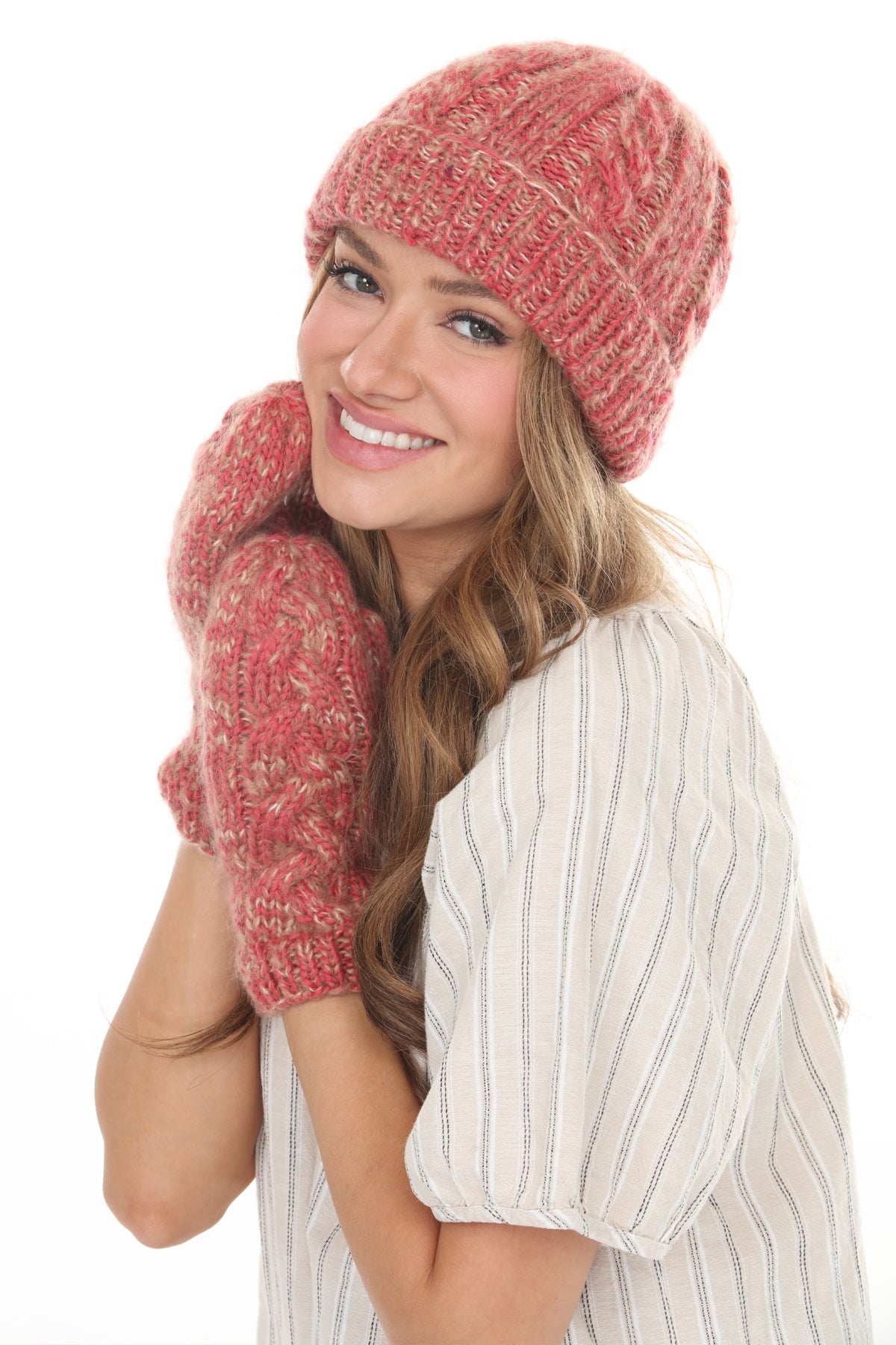 Cable Knit Faux Mohair Mittens
