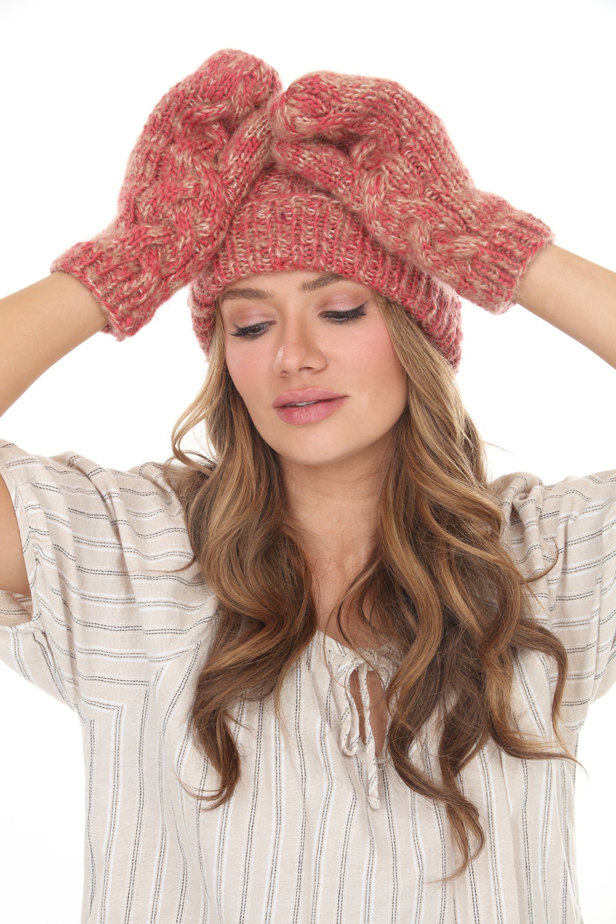 Cable Knit Faux Mohair Mittens