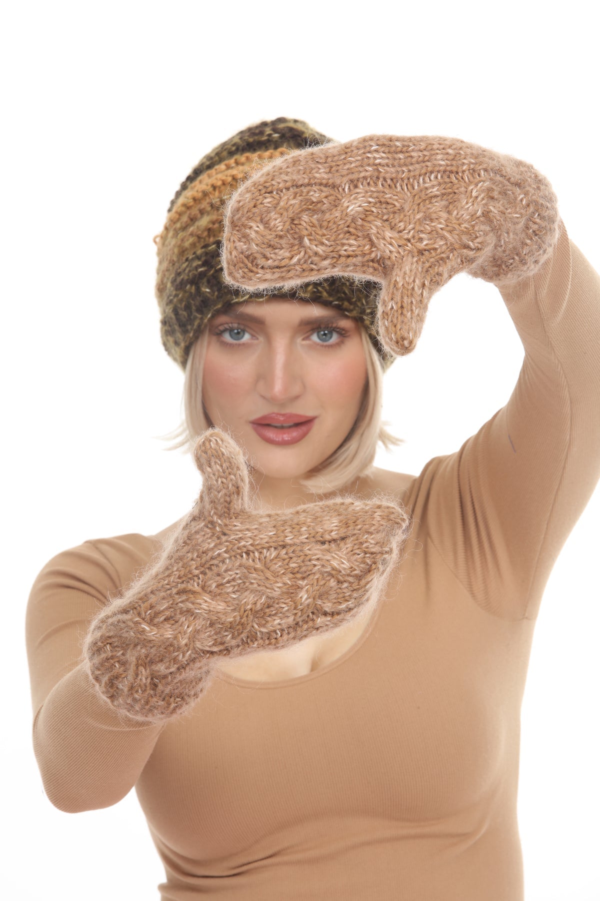 Cable Knit Faux Mohair Mittens