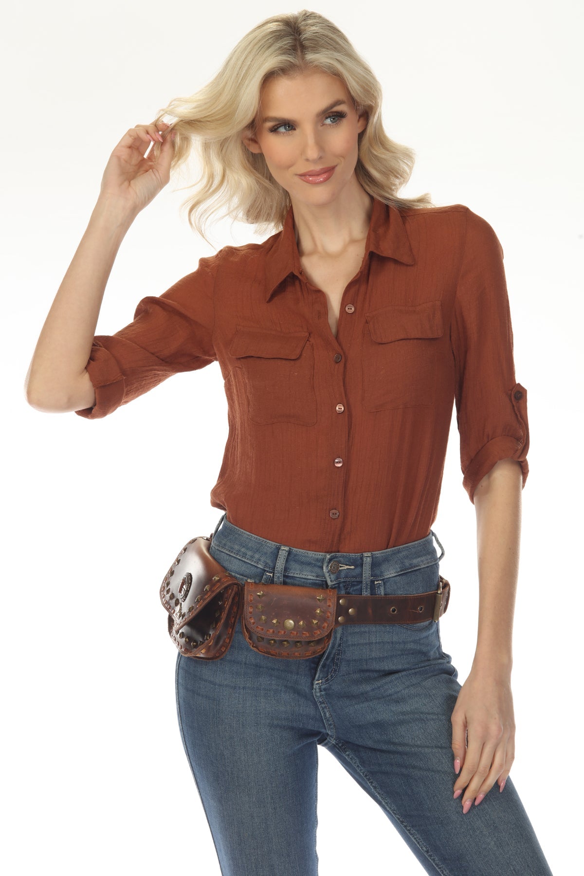 Leather Western Rivets Hip Belt