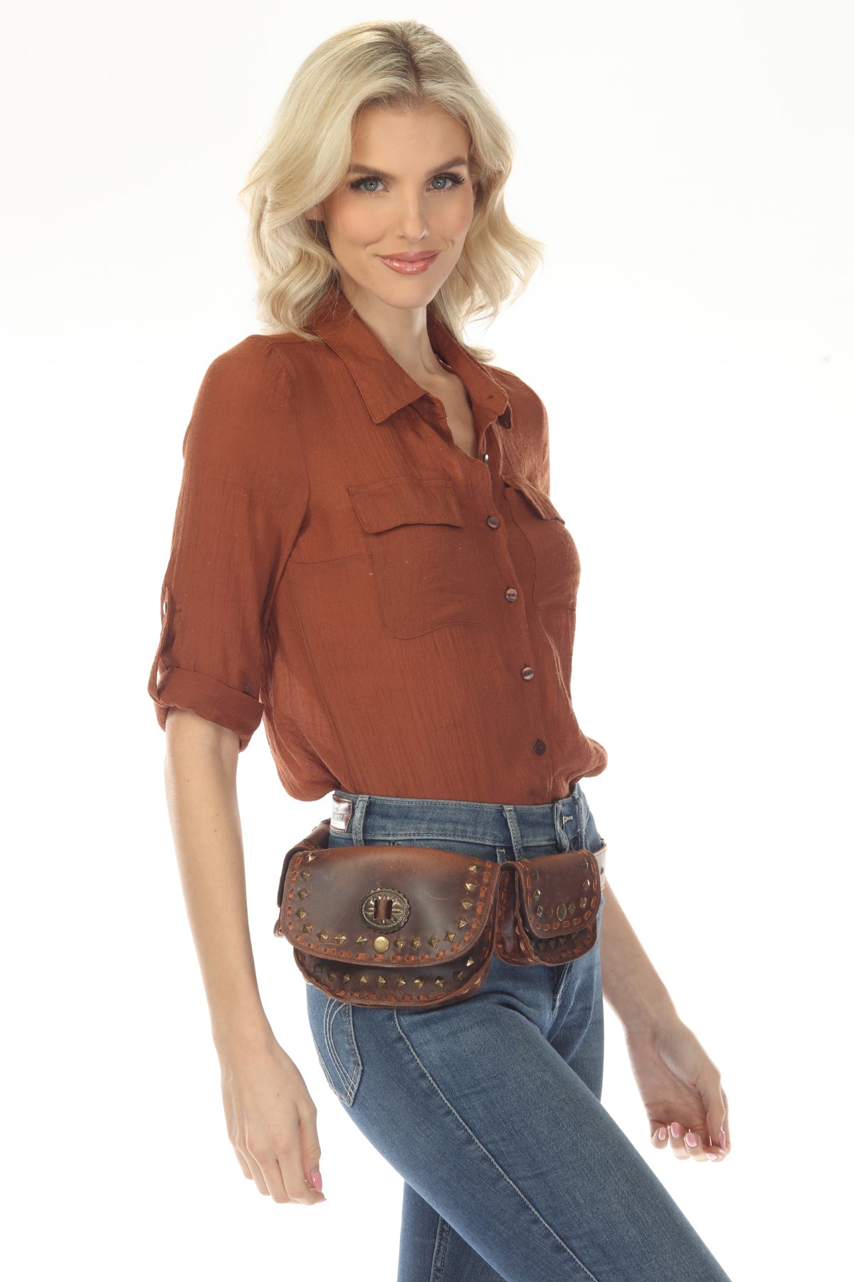 Leather Western Rivets Hip Belt