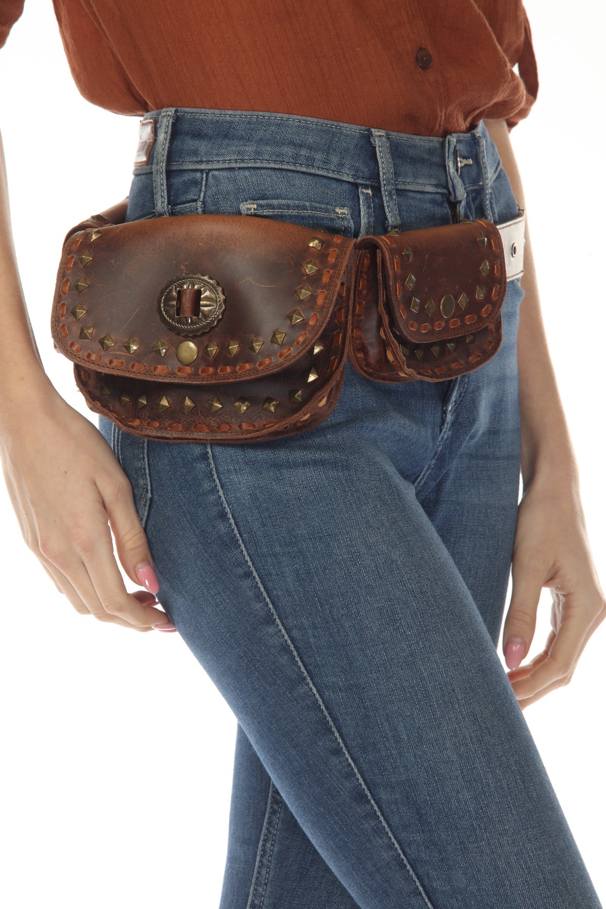 Leather Western Rivets Hip Belt