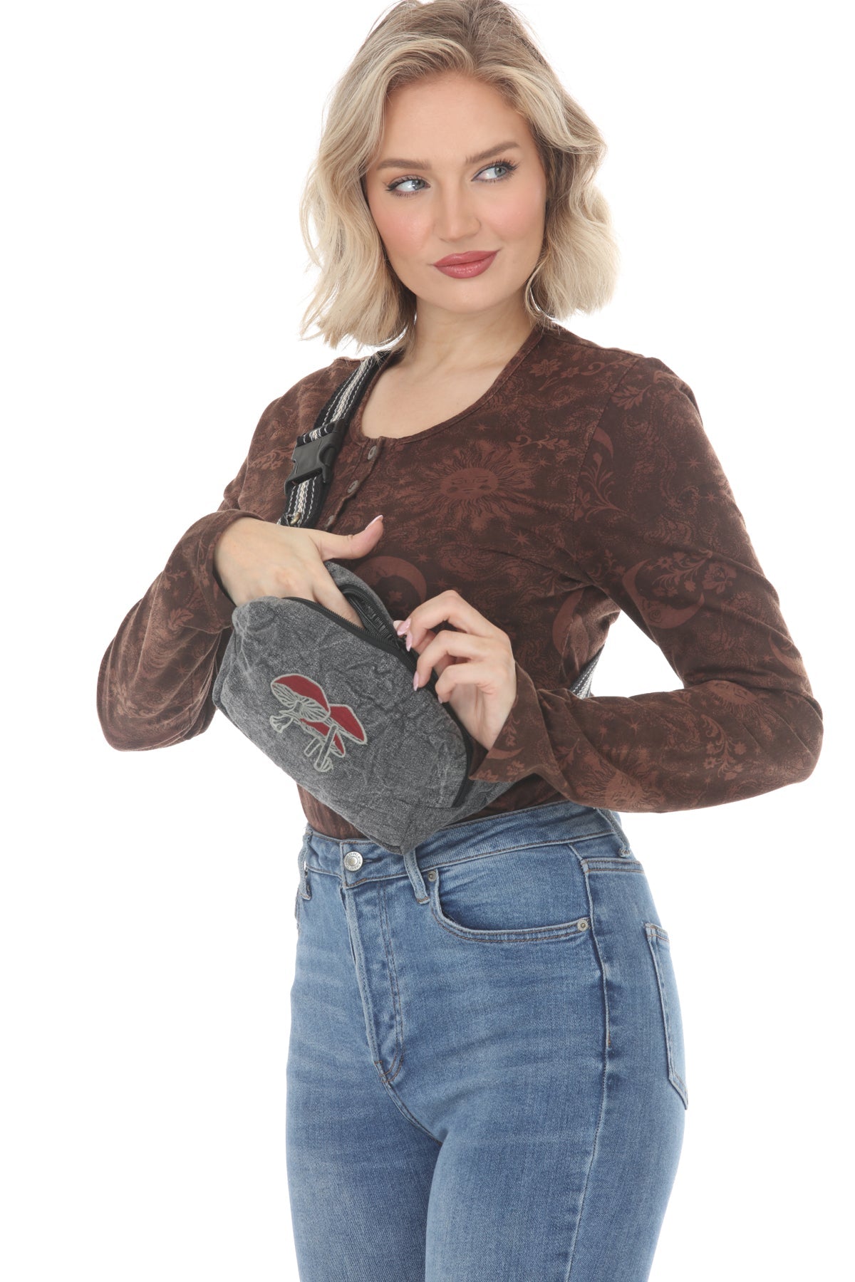 Mushroom Embroidered Belt Bag