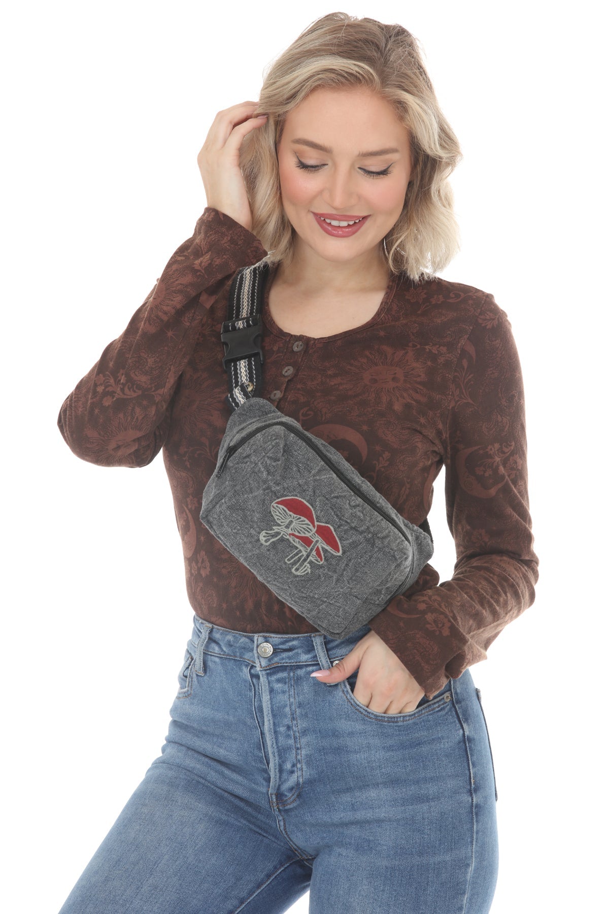 Mushroom Embroidered Belt Bag