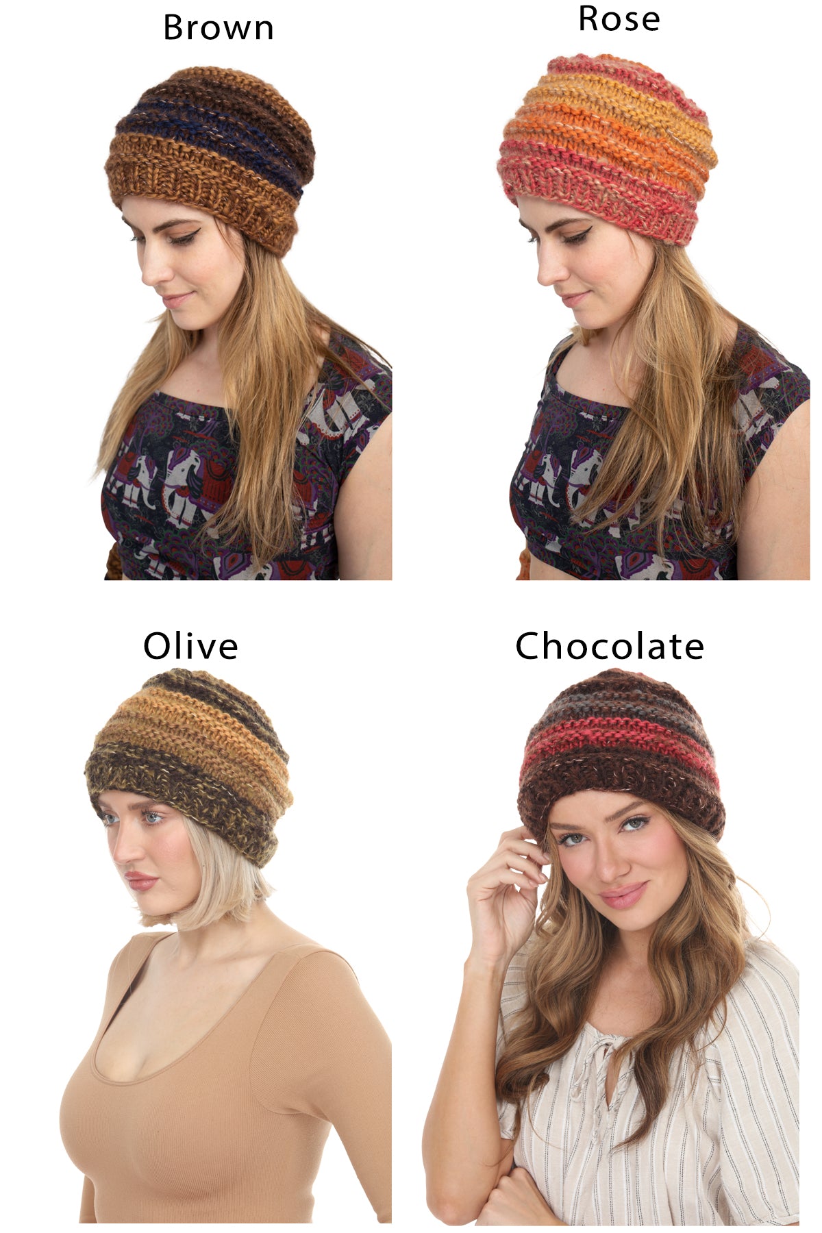 Faux Mohair Striped Slouchy Beanie