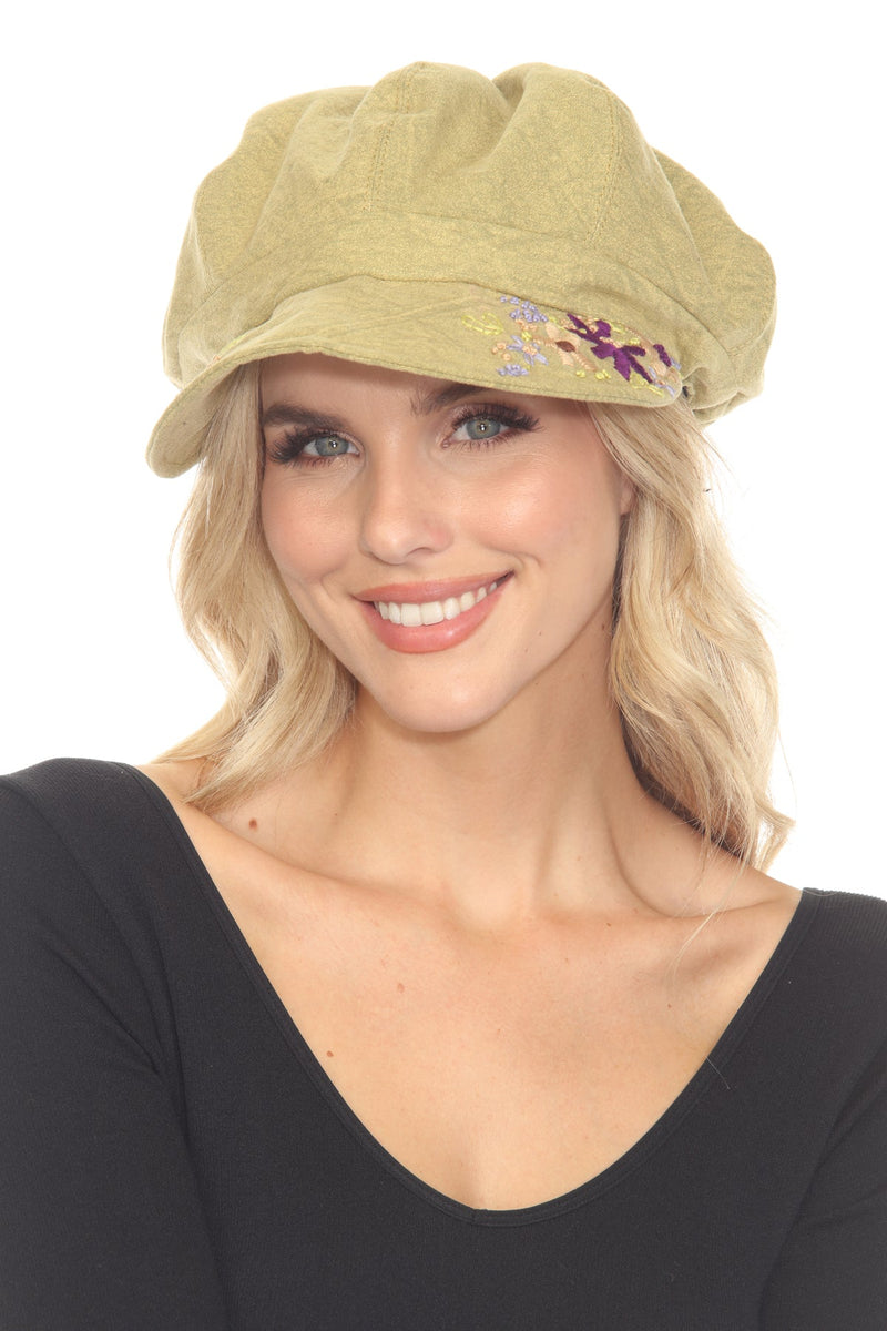 Stonewashed Embroidered Newsboy Cap