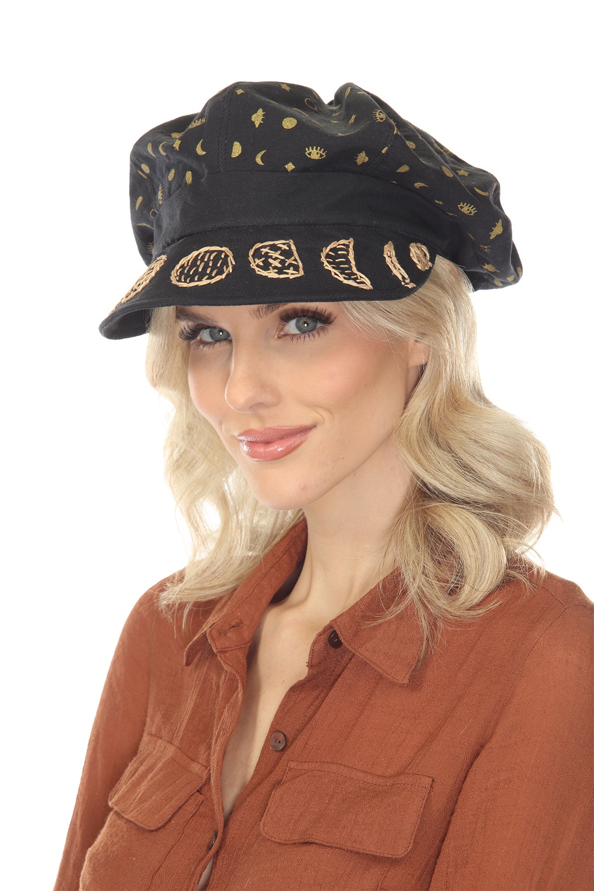 Celestial Emb Newsboy Cap