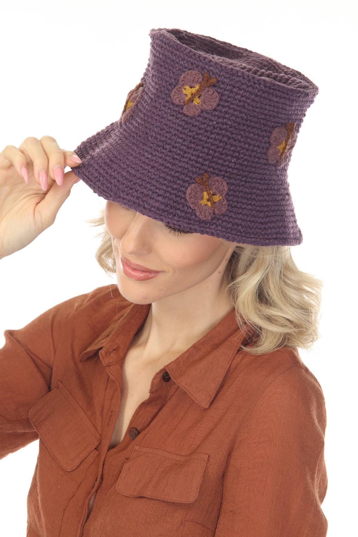 Cotton Crochet Applique Bucket Hat