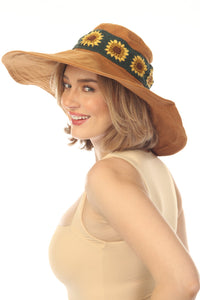SunFlower Crochet Wide Brim Hat