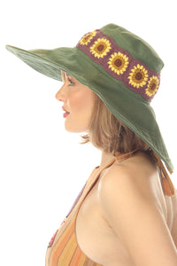 SunFlower Crochet Wide Brim Hat