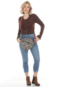 Flower Batik Print Round Bag
