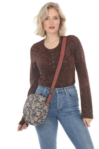 Flower Batik Print Round Bag