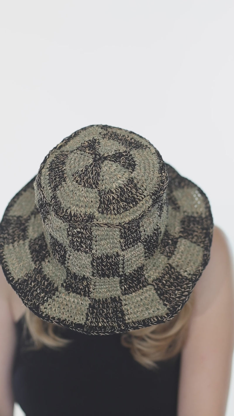 Checker Hemp Cotton Crochet Sun Hat