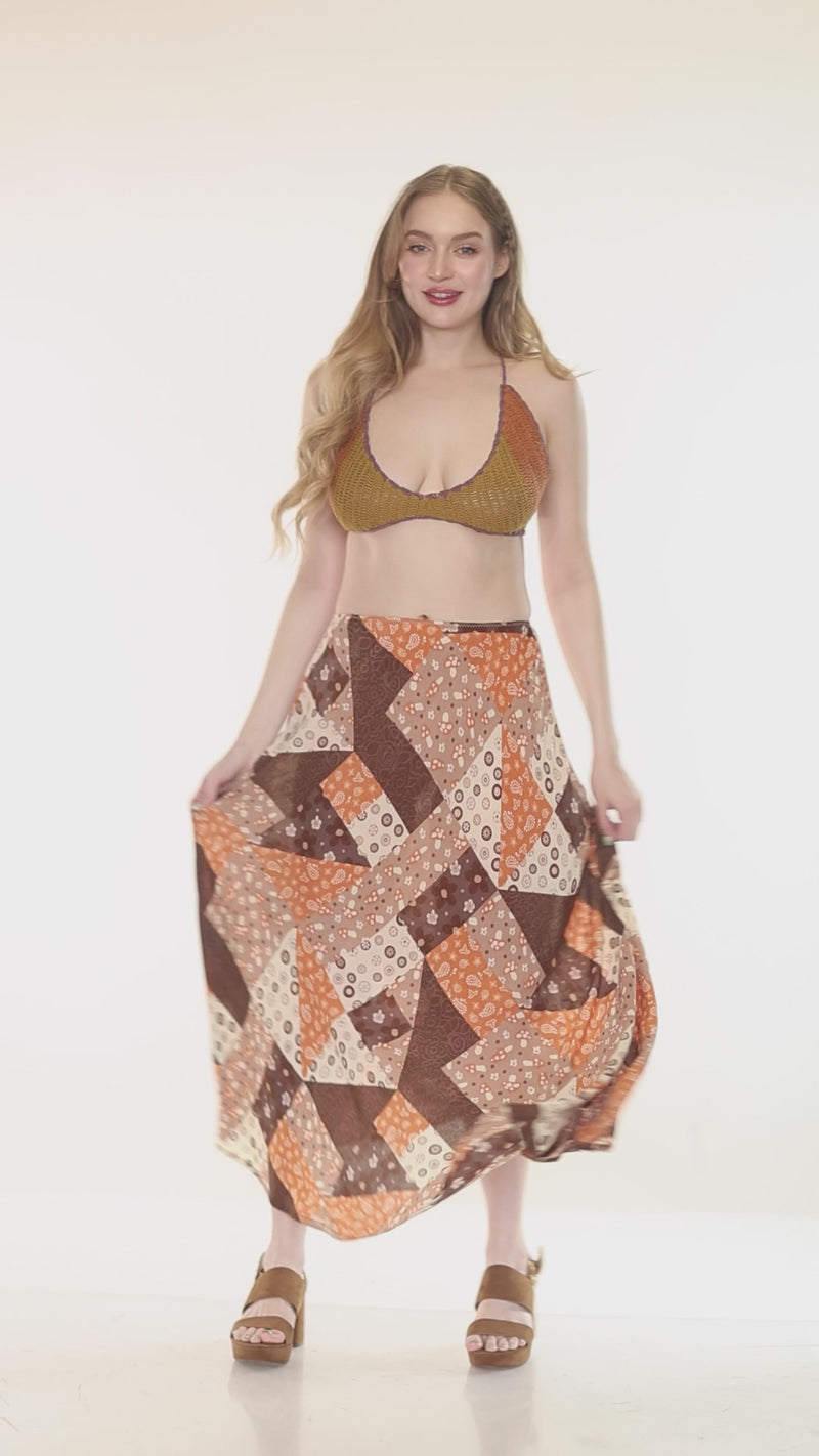 Mushroom Quilt Print Maxi Skirt