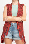 Cutting Edge Om Flower Fringe Vest