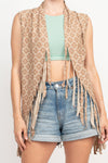 Cutting Edge Om Flower Fringe Vest