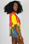Lion of Judah Mandala Tie-Dye Fringed Crop with Beads