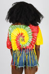 Lion of Judah Mandala Tie-Dye Fringed Crop with Beads