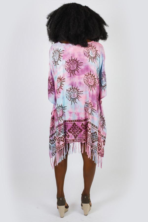 Celestial Romance Tie-Dye Fringed Poncho