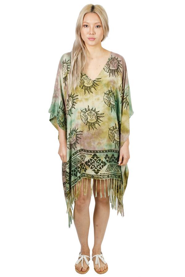 Celestial Romance Tie-Dye Fringed Poncho