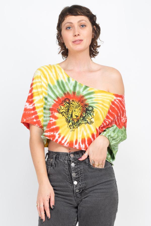 Rasta Reggae Spiral Tie-Dye JahRoots Dread Lion Crop Top