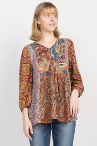 Puffed Sleeve Patchwork Blouse