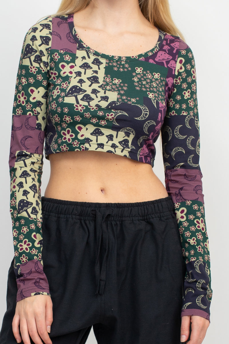 Mushroom Patch Long Sleeve Crop Top