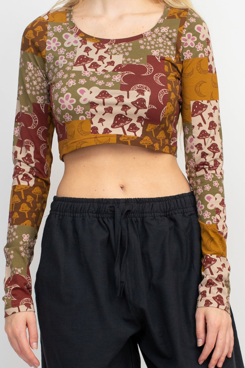 Mushroom Patch Long Sleeve Crop Top