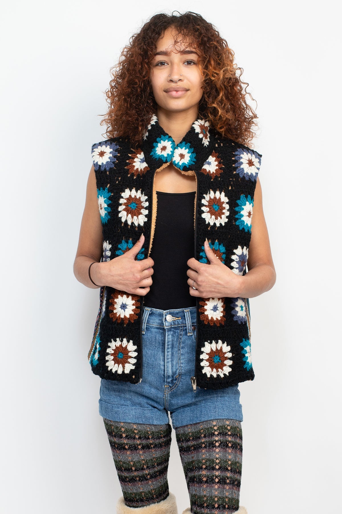 Painted Square Crochet Fleece Vest