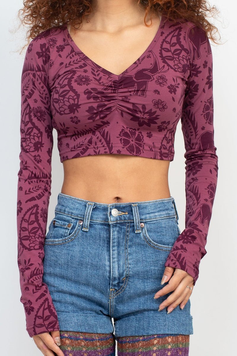 Elephant Print Cinched Front Top