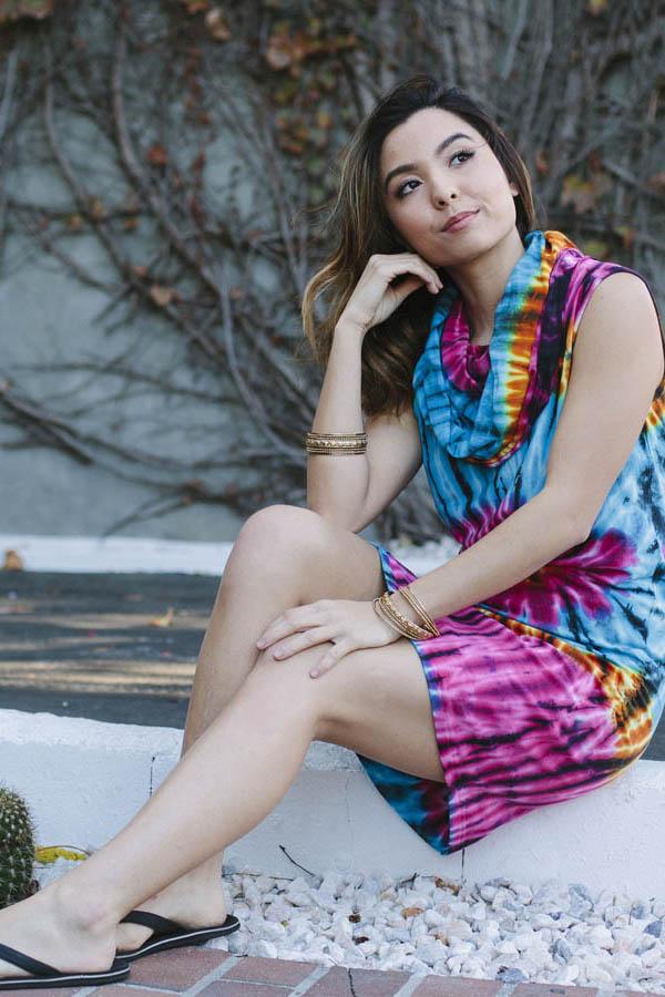 Funky Tie-Dye Cowl Neck Sleeveless Summer Dress