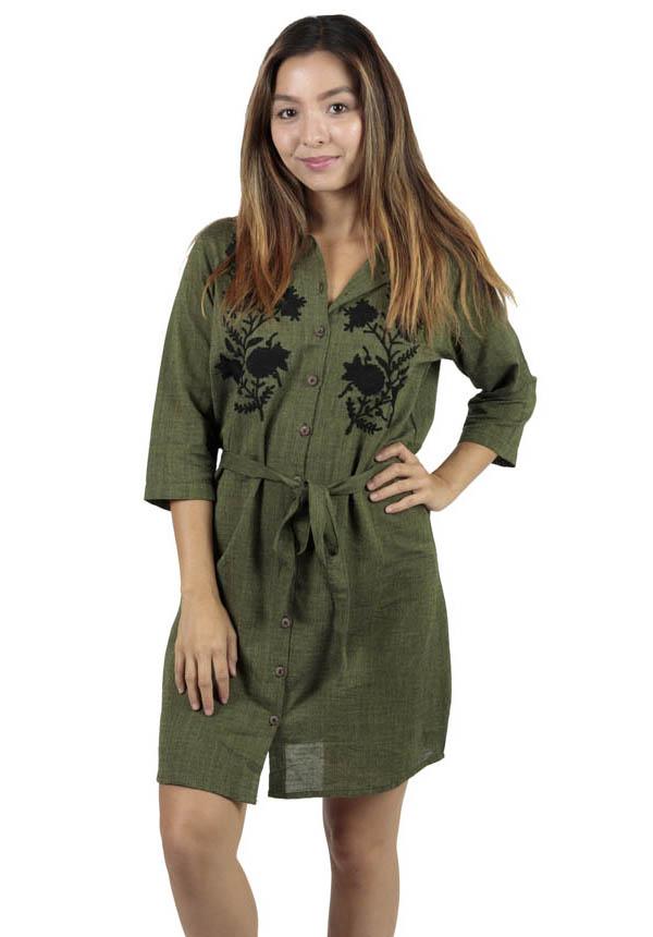 Women's Wildflower Cotton Flower Embroidery Everyday Casual Shirt Dress-