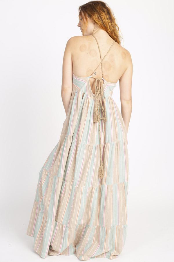 Striped Halter Keyhole Maxi Dress Lakhay-Retail Striped Halter Keyhole Maxi Dress Lakhay-Retail