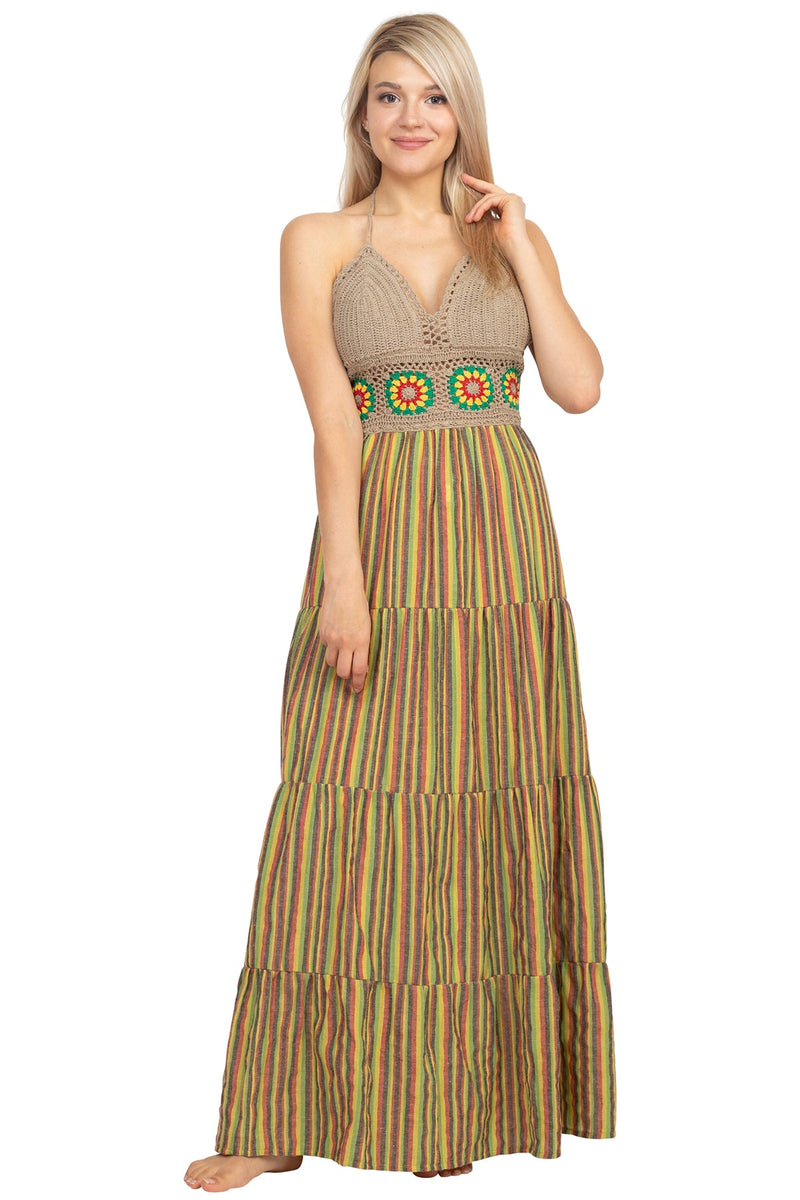 Rasta Crop-Top Stripe Maxi Dress
