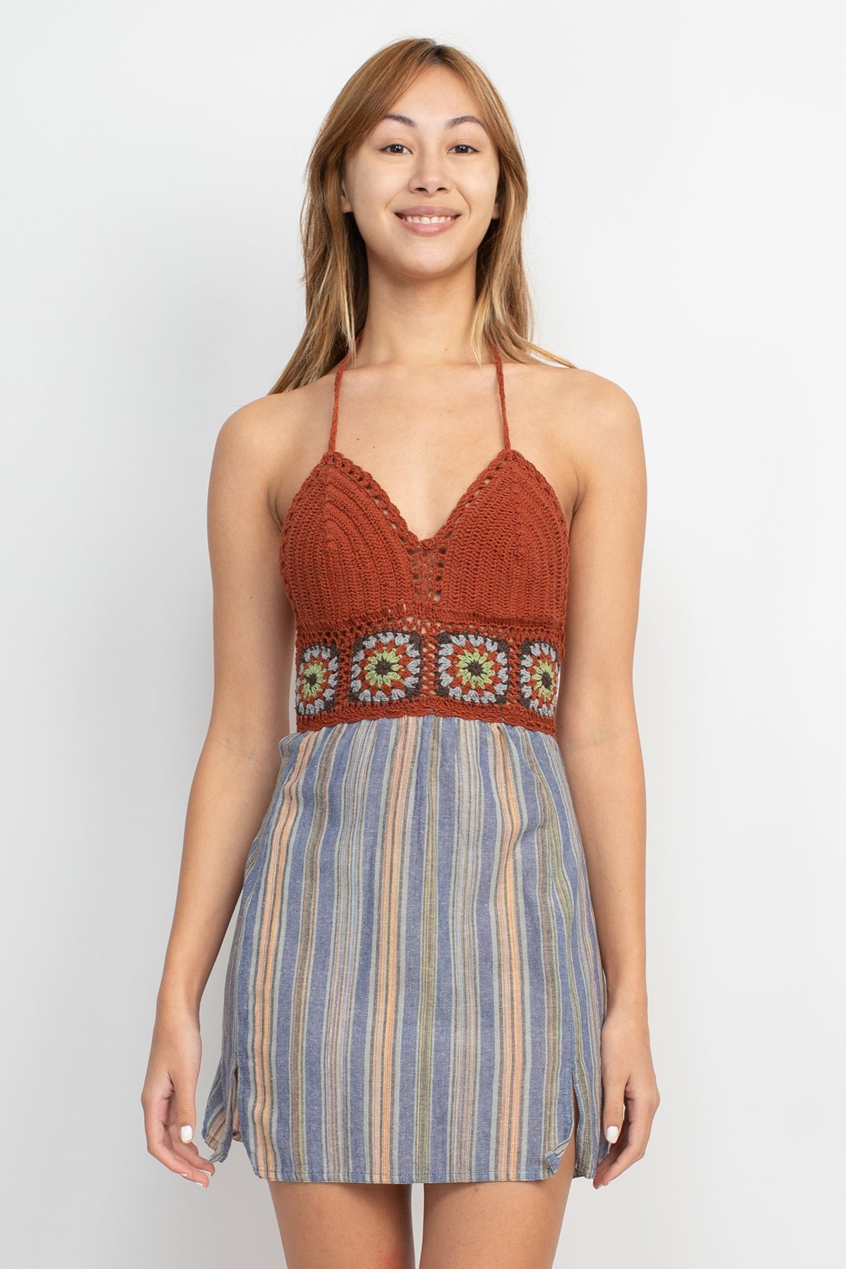 Crochet Halter Mini Dress Lakhay-Retail Crochet Halter Mini Dress Lakhay-Retail