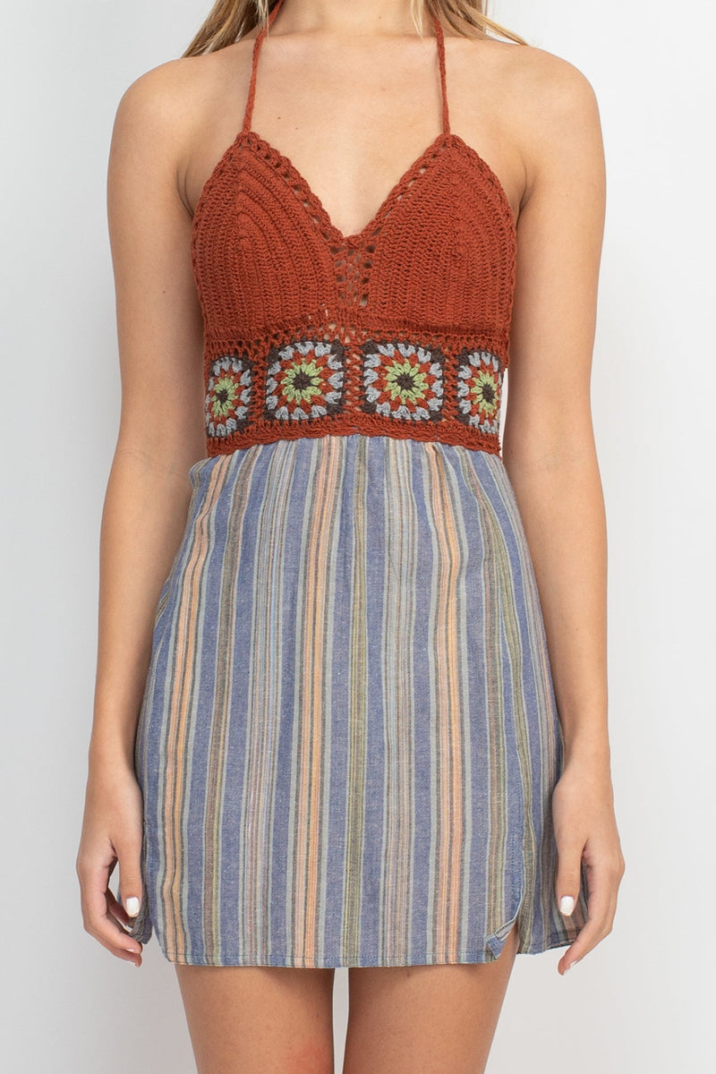 Crochet Halter Mini Dress