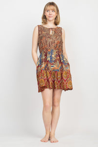 Ruffled Paisley Mini Dress