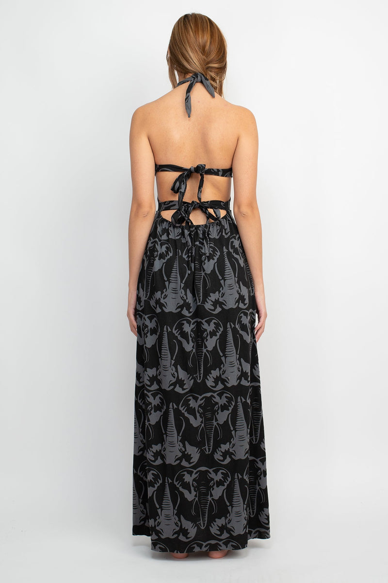 Elephant Head Tie Back Maxi Dress